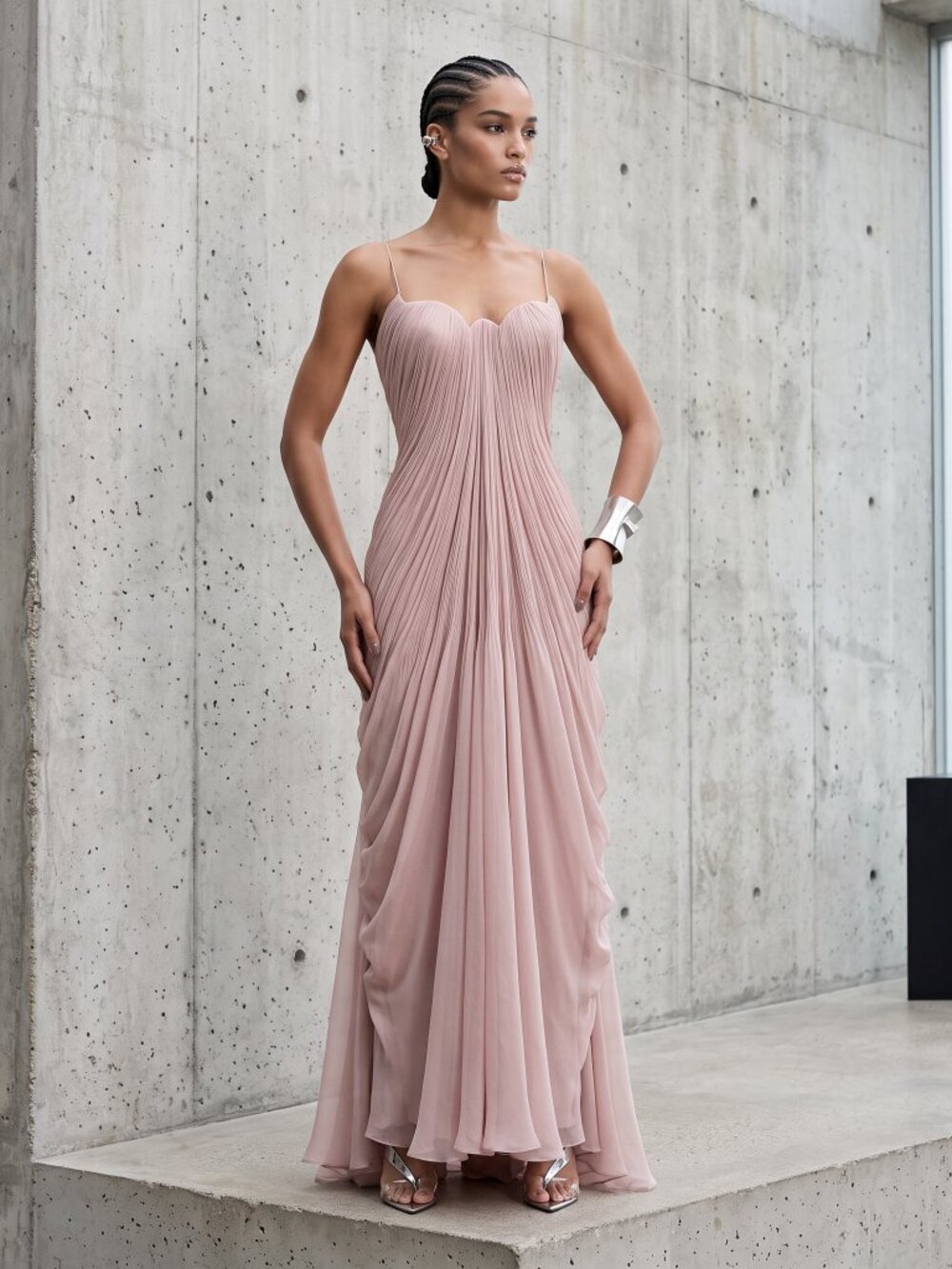 NWT Maria Lucia Hohan Alaya Blush Plisse Corset Gown Size FR 38/ US 6
